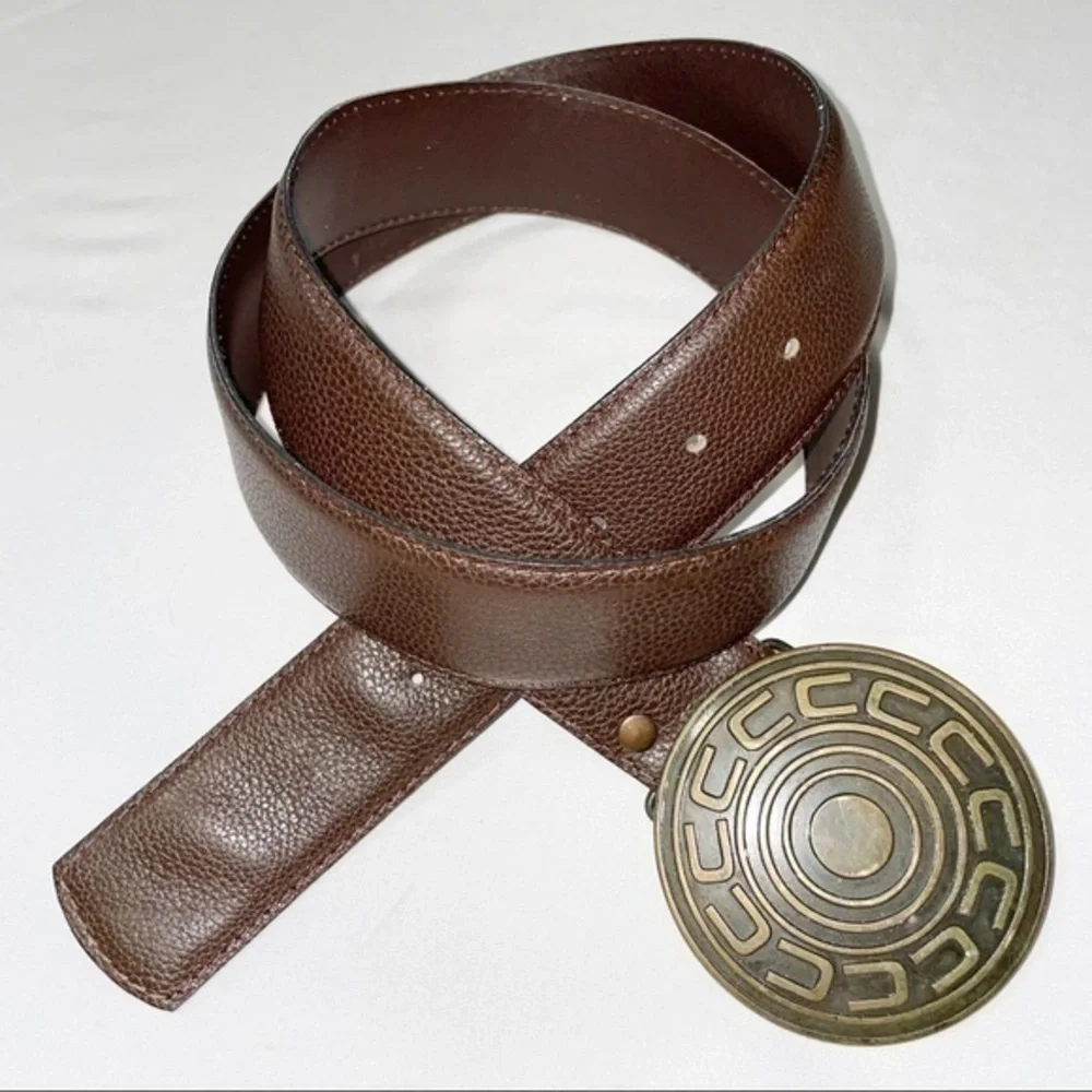 Vintage Leather Brown Belt Large Round Buckle